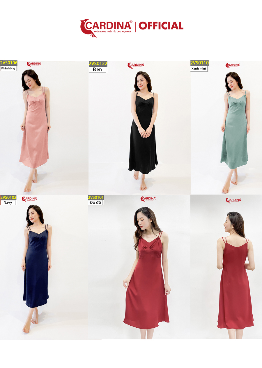 Váy Hai Dây CARDINA Chất Lụa Cao Cấp Dáng Suông Nhún Ngực 2VS01