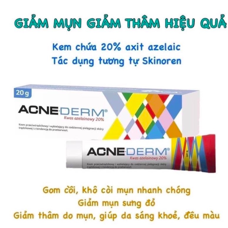 Kem hỗ trợ giảm mụn AcneDerm, làm trắng da, mờ thâm 20% Azelaic