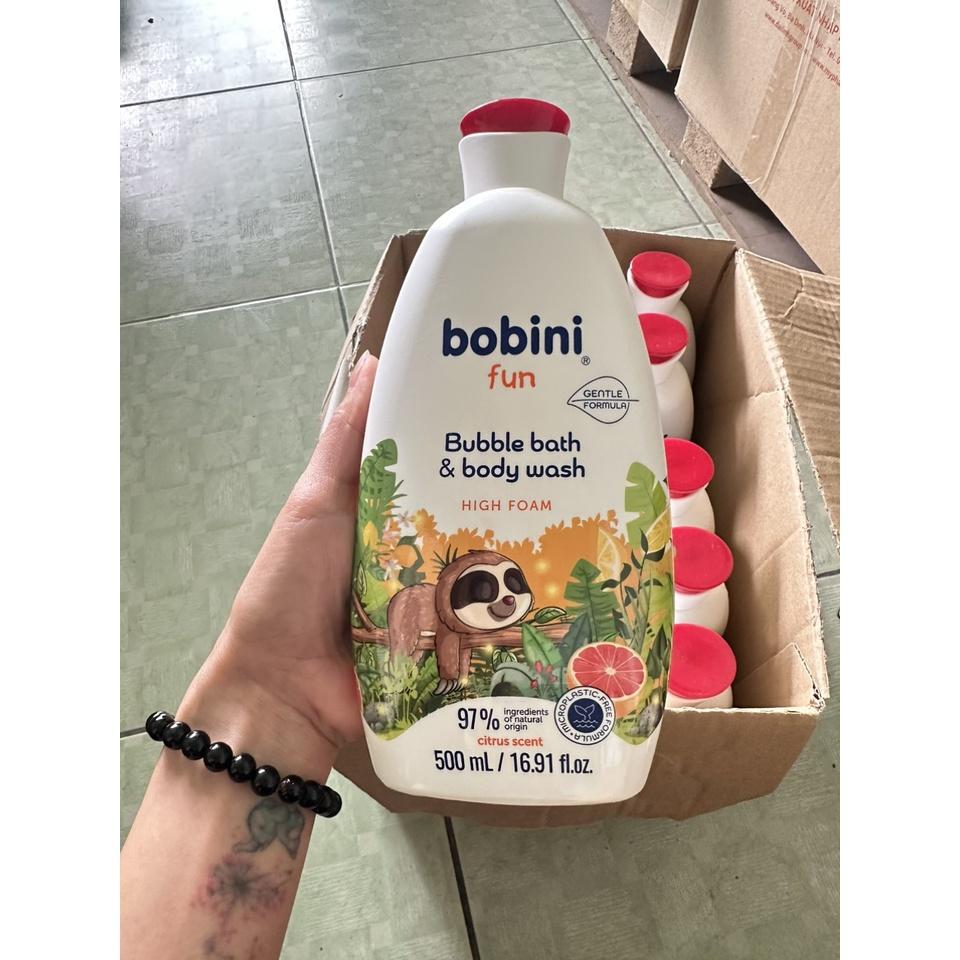 Gel tắm tạo bọt cho trẻ em Bobini Fun mềm mịn hương cam chanh 1+ tuổi 500ML