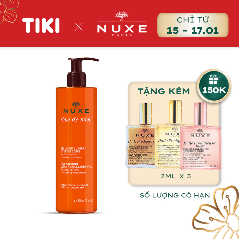 Gel rửa mặt và tắm toàn thân Nuxe Rêve de Miel® 400ml