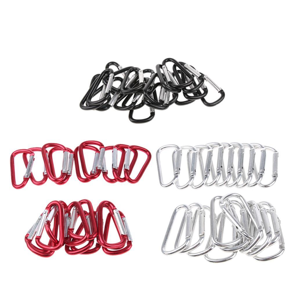 20 pcs Pack Outdoor Carabiner Climbing D Ring Keychain Aluminum Locking Hooks for Hiking Wire Dia.4.0