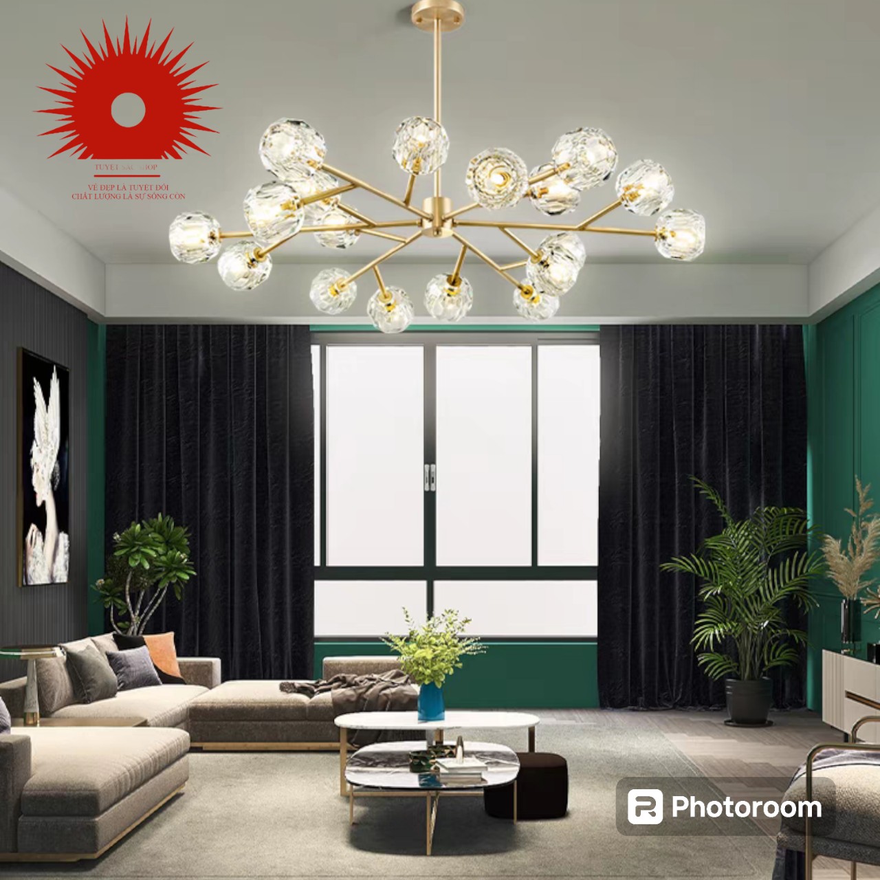 Đèn thả pha lê 15 tay decor phòng khách trần bàn ăn Tuyệt sắc shop hiện đại Bảo hành 24 thang