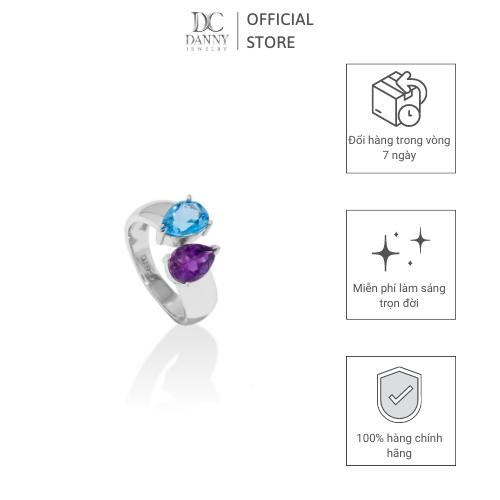 Nhẫn Nữ Danny Jewelry Bạc 925 Xi Rhodium Đính Đá Tourmaline & Amethyst Hình Giọt Nước SPLRA696A
