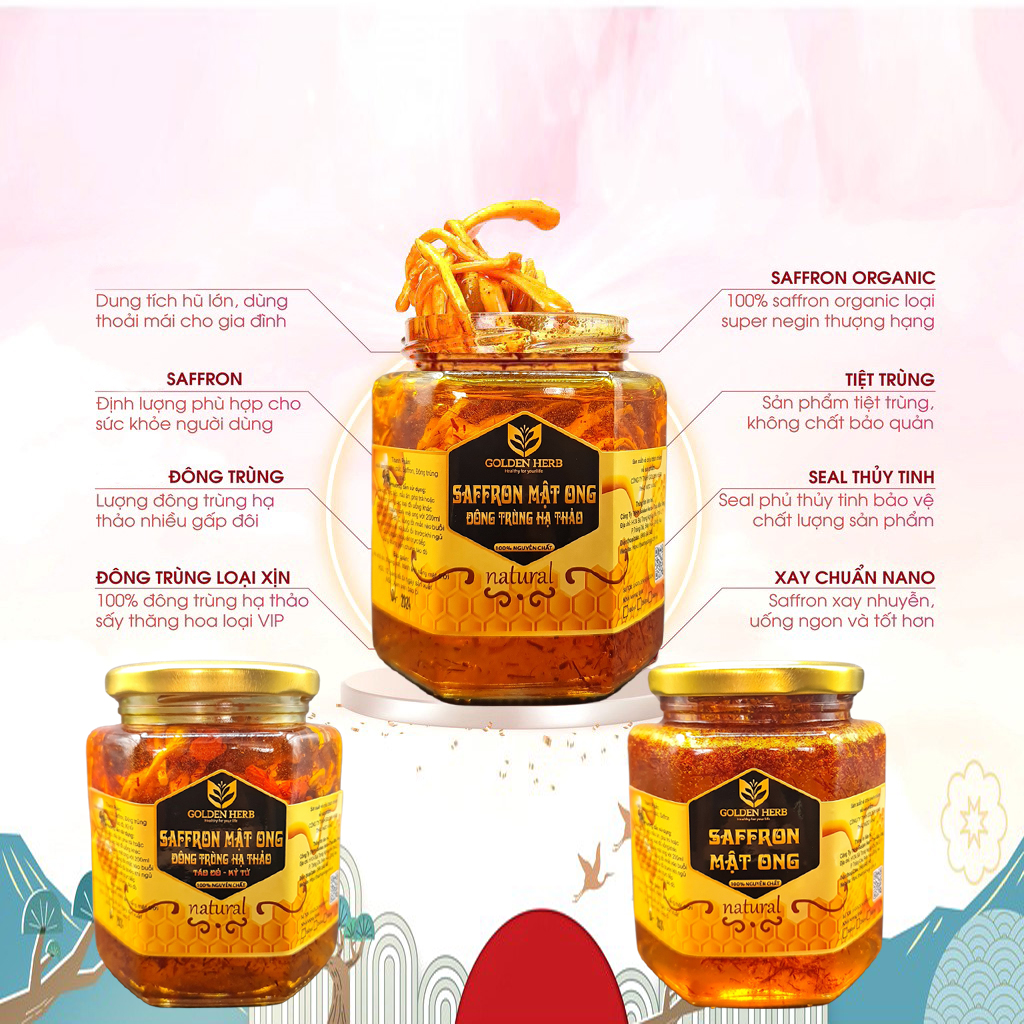 Mật Ong Saffron Đông Trùng Hạ Thảo 380ml/lọ Golden Herb