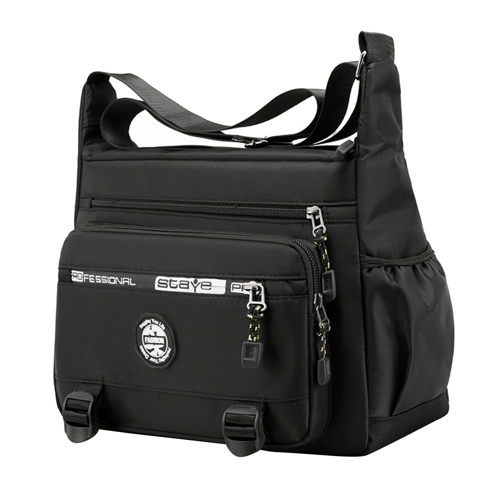 Men Shoulder Bag Crossbody Bag Zipper Waterproof Large Capacity Handbag Black