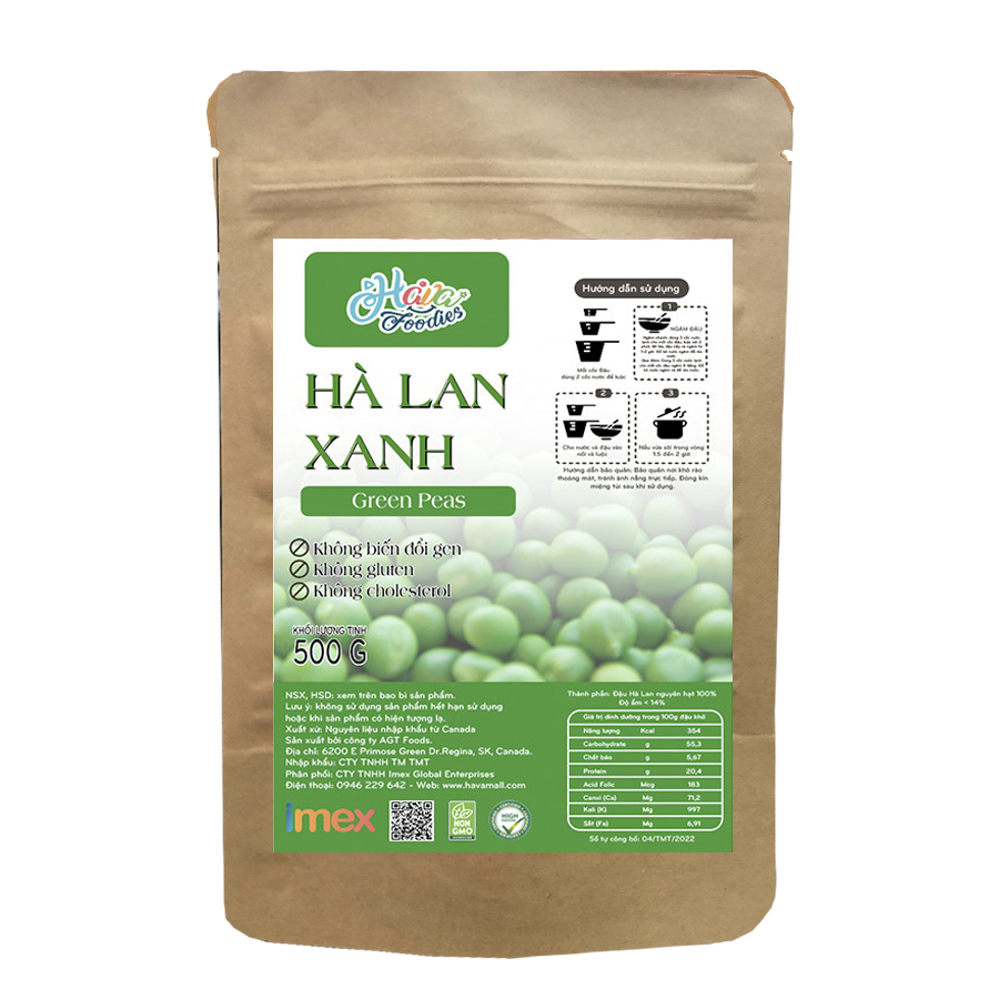 Đậu Hà Lan Xanh Nguyên Hạt Havafoodies Túi 500g – Green Peas