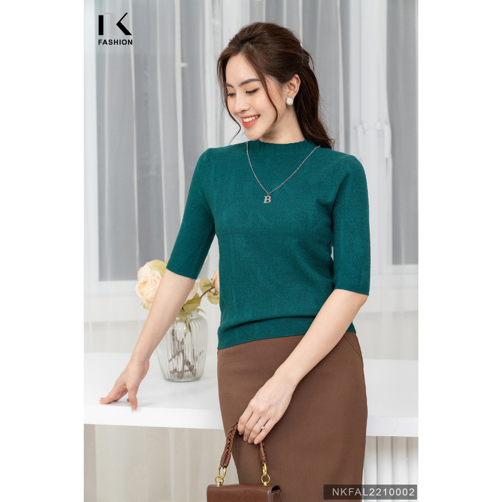 Áo Len Tay Lỡ Phụ Kiện Cổ S30 NK FASHION NKFAL2210002 Chất Len Co Giãn, Thoáng Mát