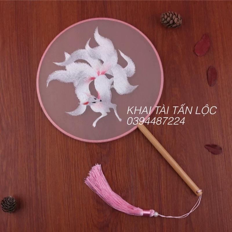 Quạt tròn cổ trang Tô Châu thêu hồ ly 9 đuôi Cửu vỹ hồ 2 mặt