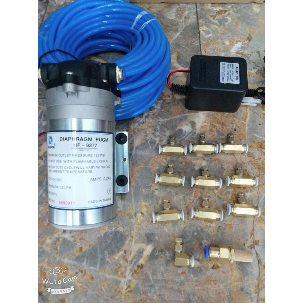 Máy phun sương 24v 8377+ nguồn+10 đầu phun sương+20 mét+ lọc