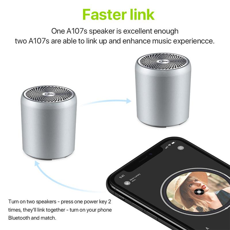 Loa EWA A107S Bluetooth Di Động Kim Loại HIFI Loa Mini TWS Không Dây MP3 Nghe Nhạc Âm Thanh Mạnh Thẻ SD Chơi Loa Color: Gray