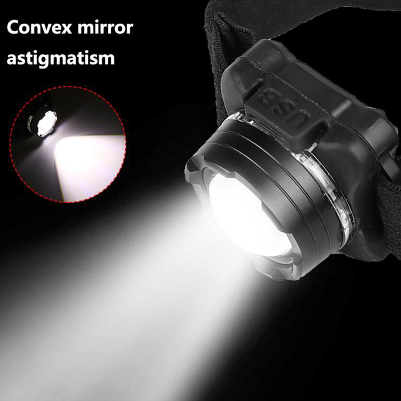 Adjustable Comfortable Headlamp with White Red Lights 3 Modes for Fishing Black