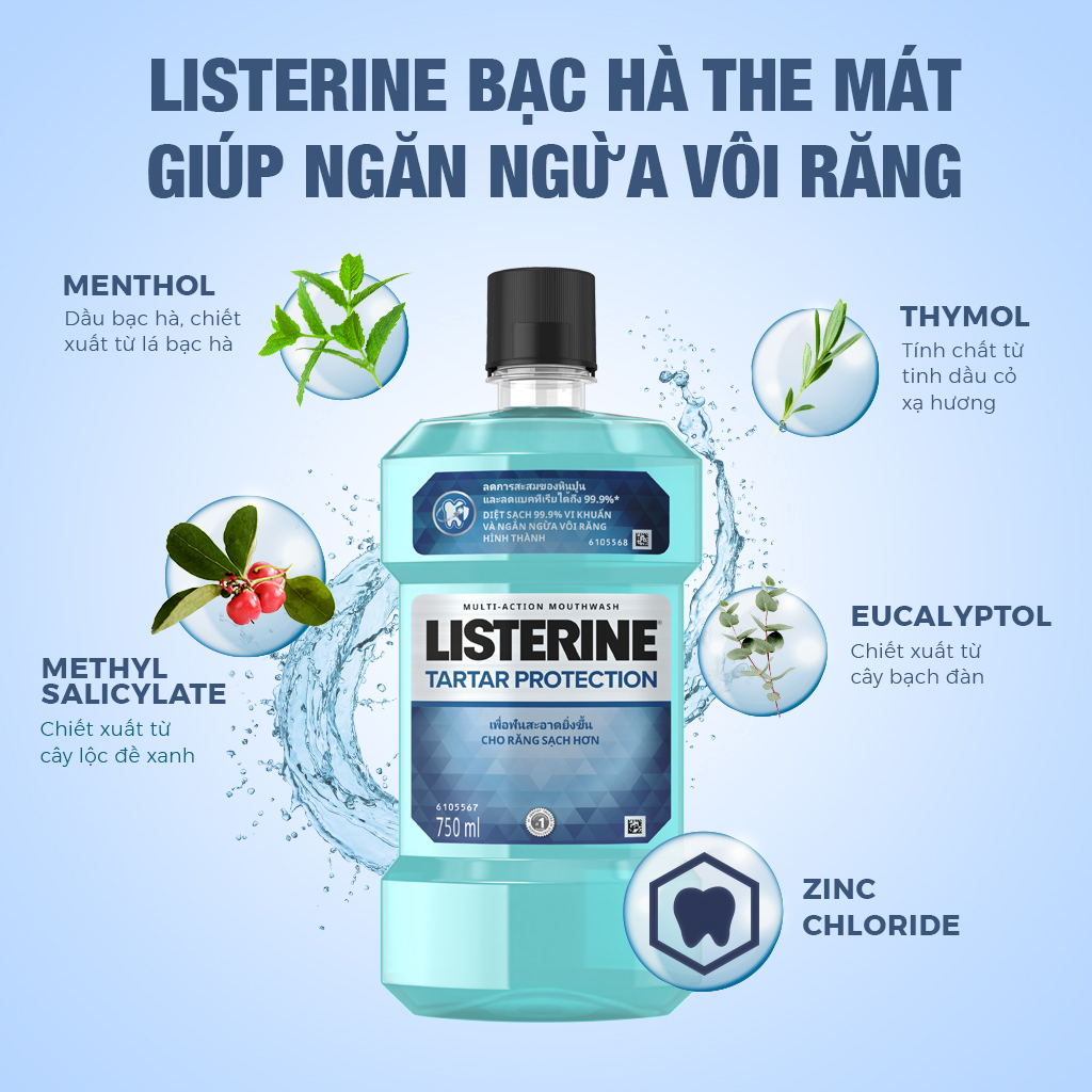 Nước súc miệng ngăn ngừa mảng bám Listerine Tartar Protection 250ml