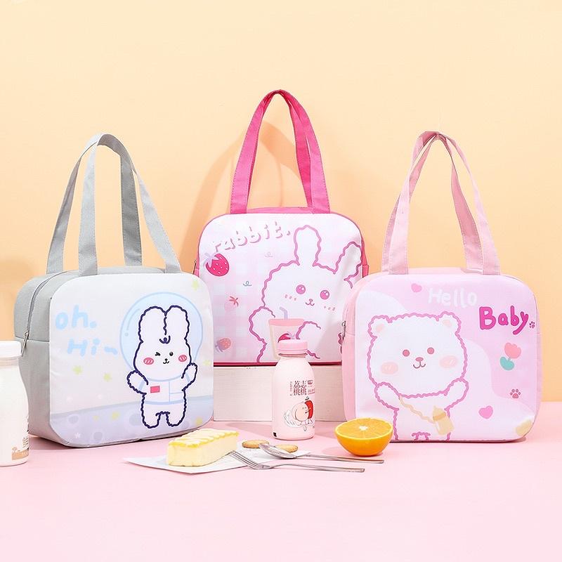Túi đựng cơm cute - Túi giữ nhiệt hộp đựng cơm trưa văn phòng đi làm, đi học hoạ tiết HOẠT HÌNH có quai xách tiện dụng