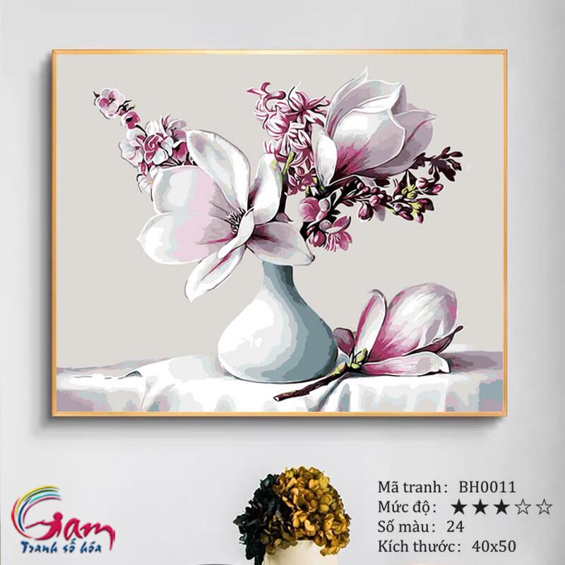 Tranh sơn dầu tự tô màu số hoá Hoa mộc lan BH0011