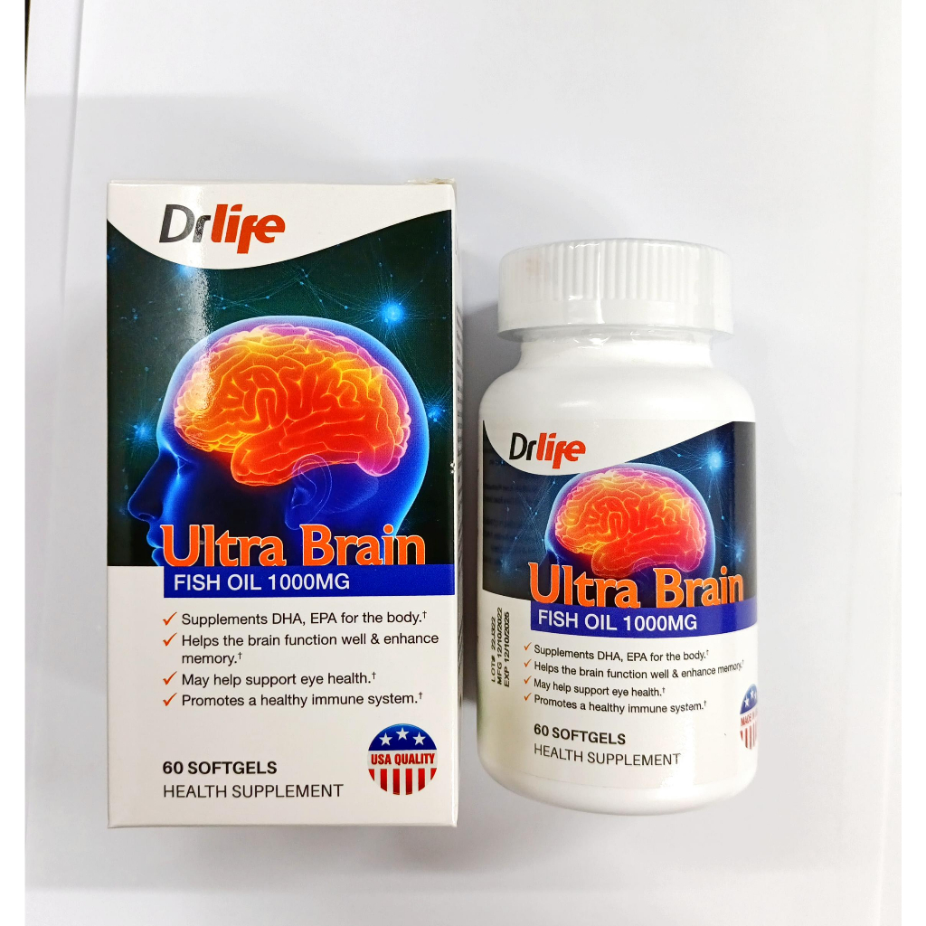 Viên uống bổ não Ultra Brain, chứa DHA và EPA từ dầu cá, tốt cho não, mắt, da và giảm cholesterol - Drlife