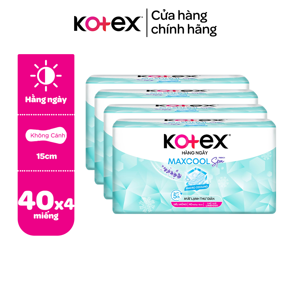 Combo 4 gói băng vệ sinh Kotex Hằng ngày Maxcool French Spa không cánh 15cm (40M/gói)