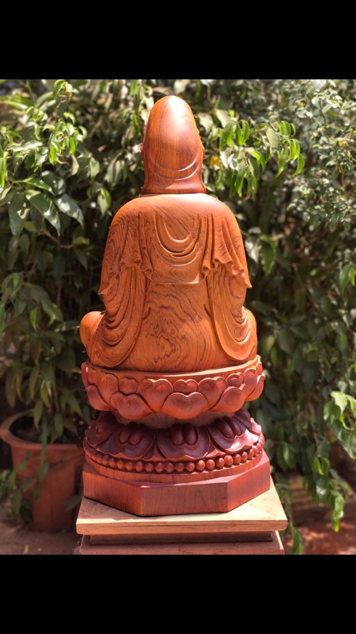 Tượng phật bà quan âm bồ tát bằng gỗ hương đá tô làm mầu giả cổ kt cao 40×20×20cm