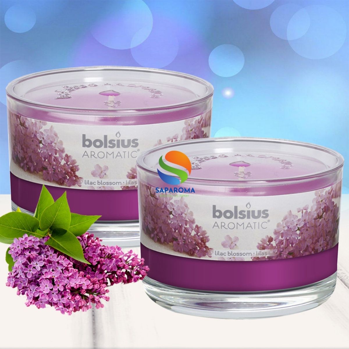 Combo 2 ly nến thơm tinh dầu Bolsius Lilac Blossom 155g - hoa tử đinh hương, nến trang trí, thơm phòng, thư giãn, Hỗ trợ khử mùi