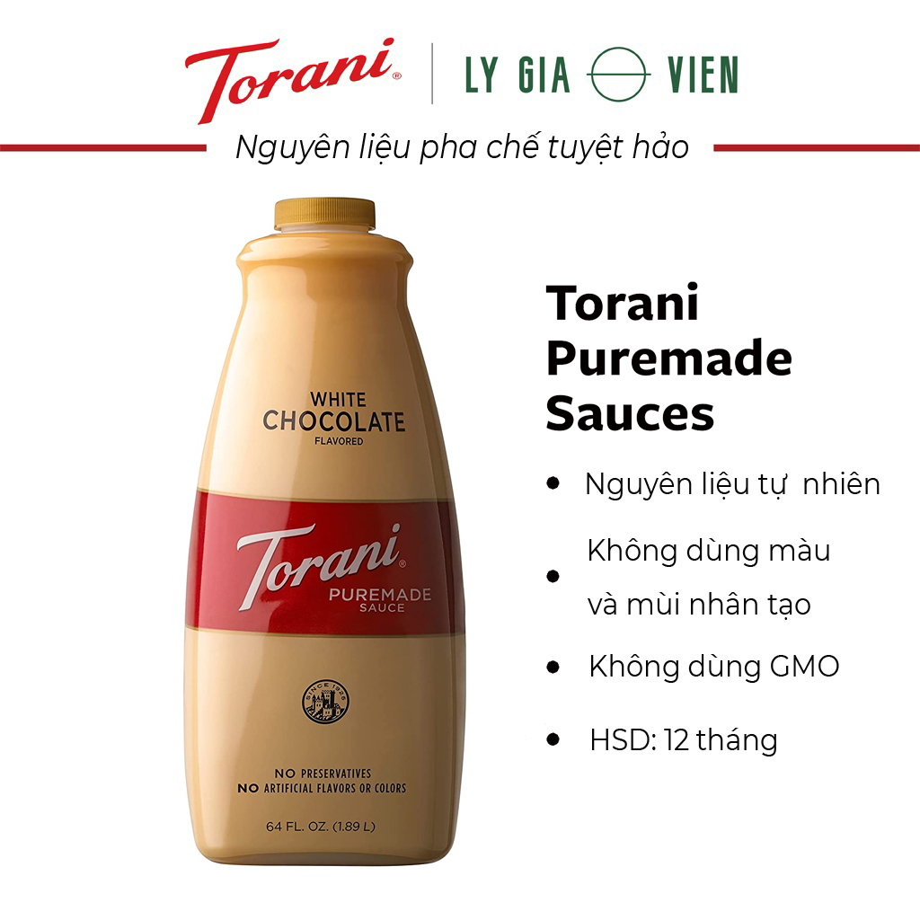 [DATE T9.23]Sốt Socola Trắng Torani Puremade White Chocolate Flavored Sauce 1,89L Mỹ