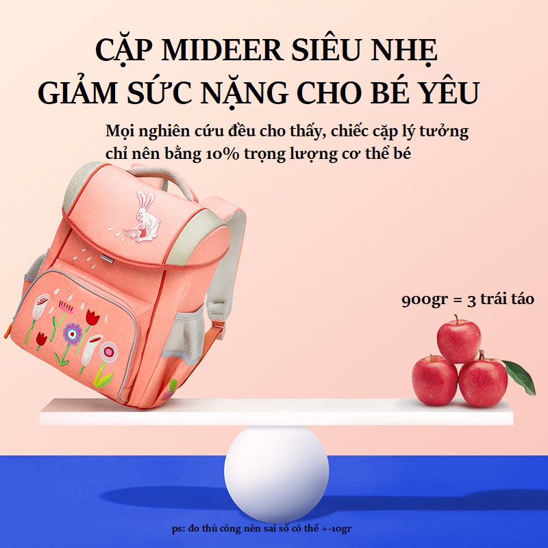 Cặp đi học balo Mideer siêu nhẹ chống gù lưng cho trẻ tiểu học từ 6 đến 10 tuổi