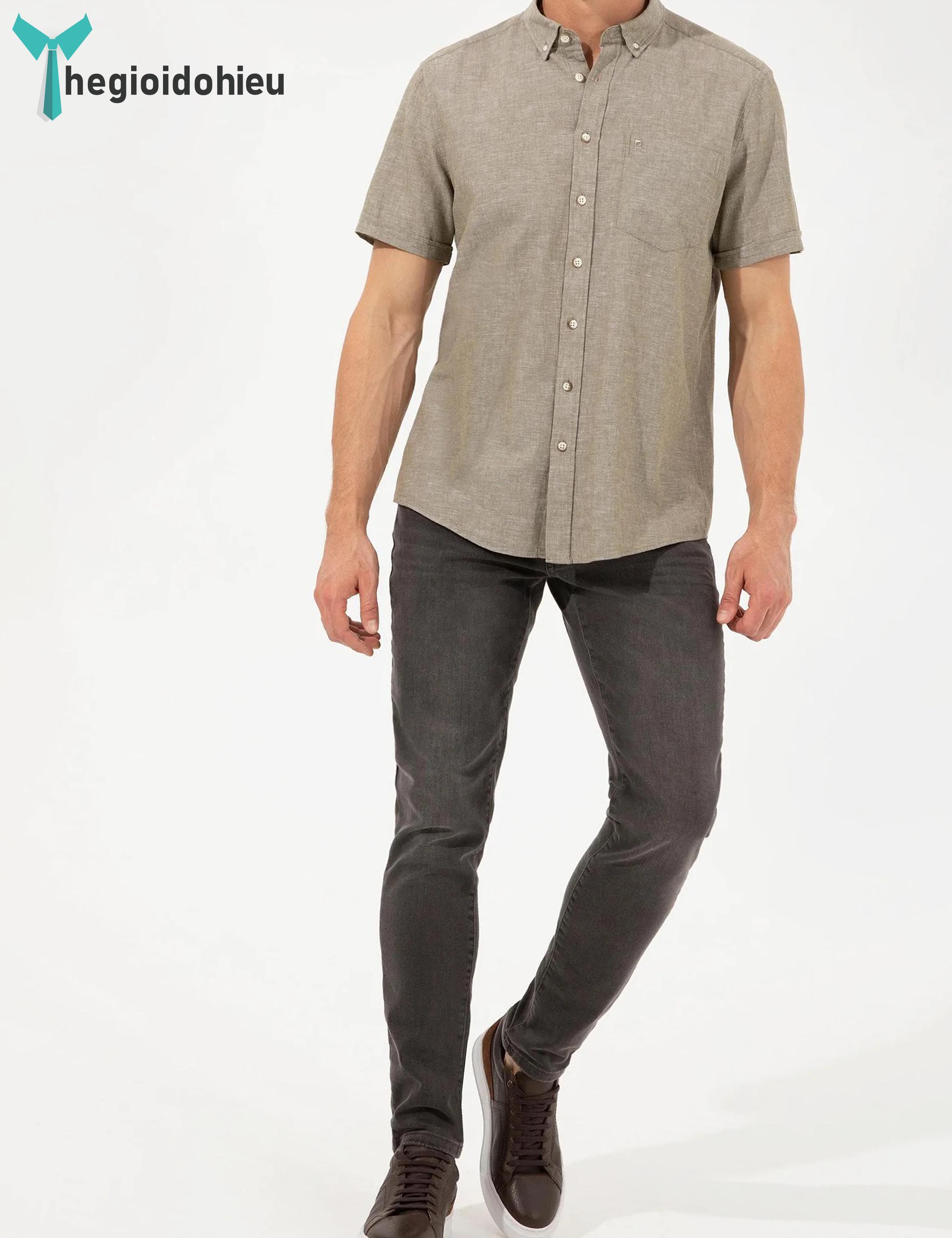 Áo sơ mi nam ngắn tay Pie Cardin PCShirt99 (Xám nâu) - Hàng nhập khẩu - Có túi - Xám nâu