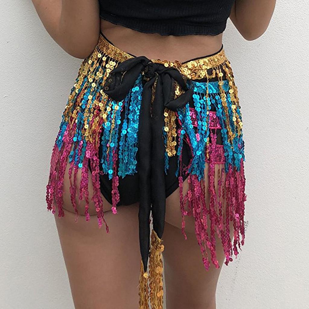 Sequins Indian Belly Dance Hip Skirt Waist Belt Hip Scarf Wrap Dancewear