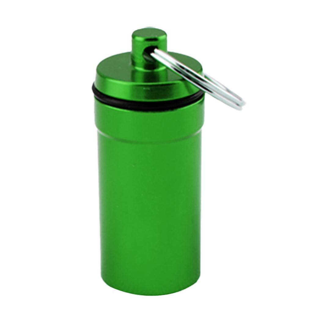2pcs Waterproof Aluminum Pill Box Case Bottle Drug Holder Keychain Medicine Container Green and Orange