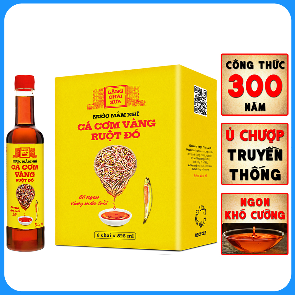 Nước mắm nhỉ cá cơm vàng ruột đỏ Làng Chài Xưa 525ml/chai cá ngon vùng nước trồi 300 năm truyền thống