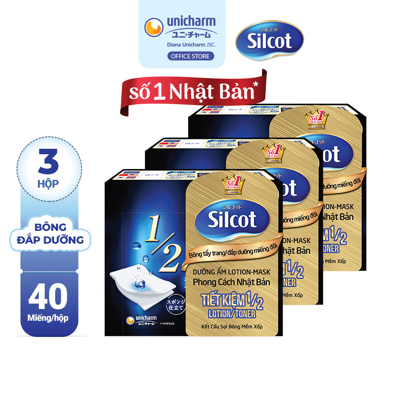 Combo 3 hộp Bông Tẩy Trang Silcot Đắp Dưỡng Miếng Đôi 40 Miếng/Hộp