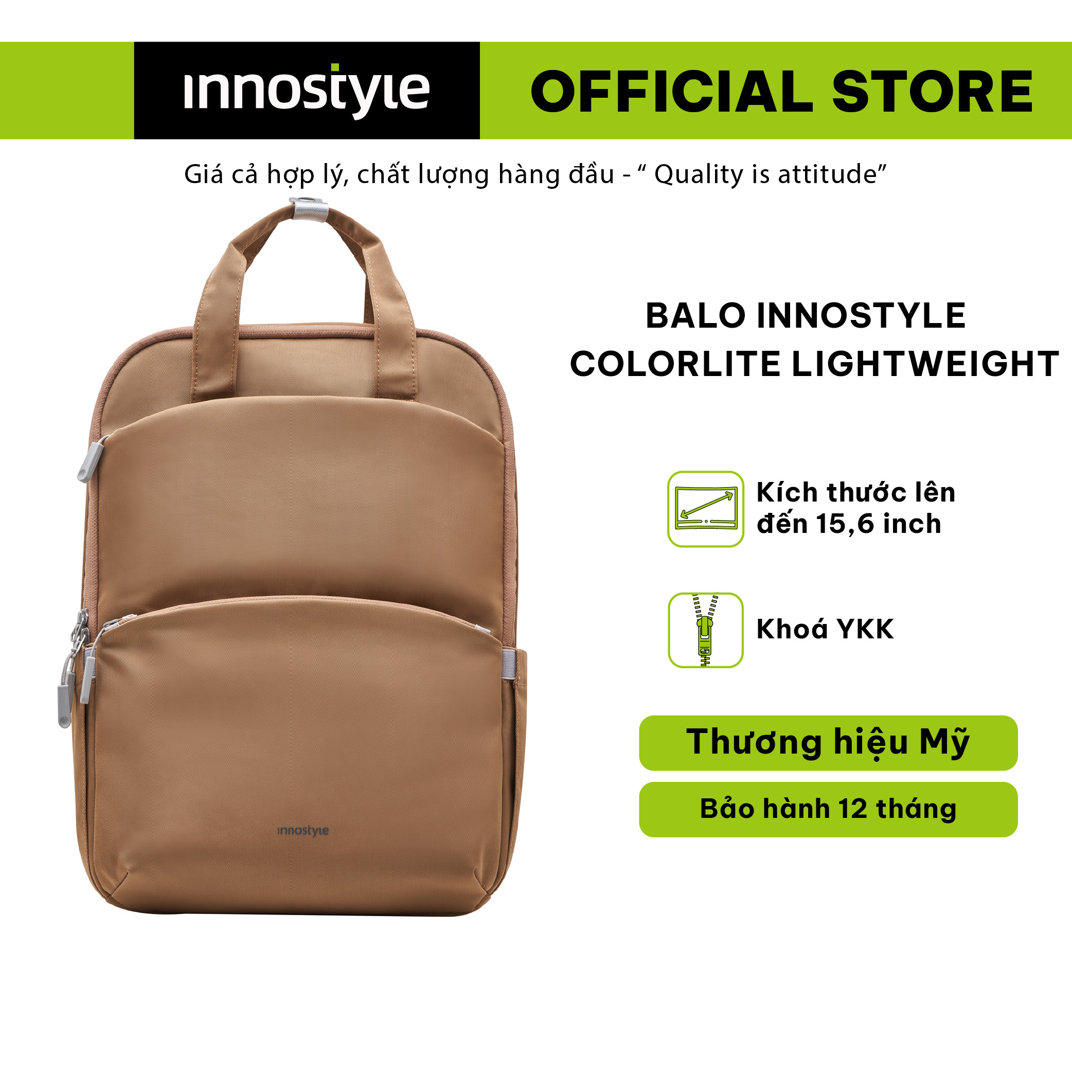 Balo Innostyle Colorlite Lightweight cho laptop 15.6 -P21- Thiết kế gọn, hàng chính hãng