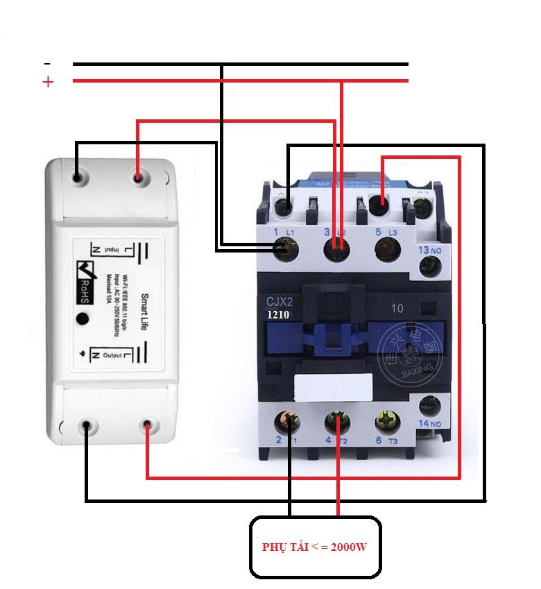 Bộ công tắc điều khiển từ xa hẹn giờ bật tắt bằng điện thoại kết nối wifi 3G 4G Smart Life và Khởi động từ CJX2 12A
