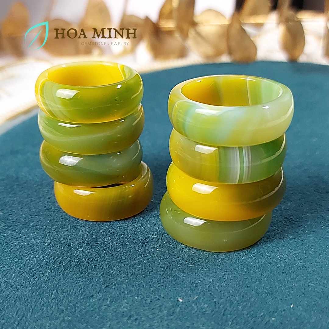 Nhẫn đá Mã Não vàng ngả xanh cốm VIP đẹp size lớn đường kính 19mm dày nhẫn 9 li big size nhẫn nam nhẫn nữ