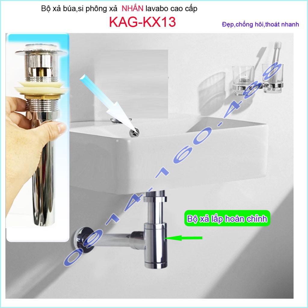 Xả lavabo KAG-KX13 Korea, bộ xả bồn rửa mặt co búa cao cấp inox dày sáng bóng thoát nhanh chống hôi tốt