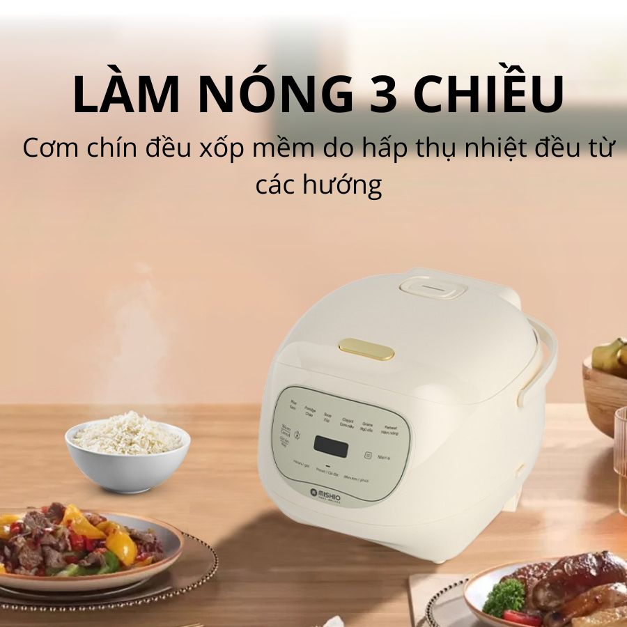 Nồi cơm điện lòng sứ dưỡng sinh 1.2L Mishio MK381 - Hàng chính hãng