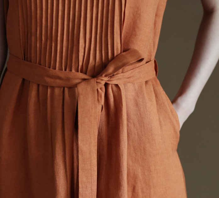 Đầm linen suông thiết kế , Đầm váy nữ dáng dài cổ tròn, ngắn tay eo có dây thắt Haint Boutique Da191