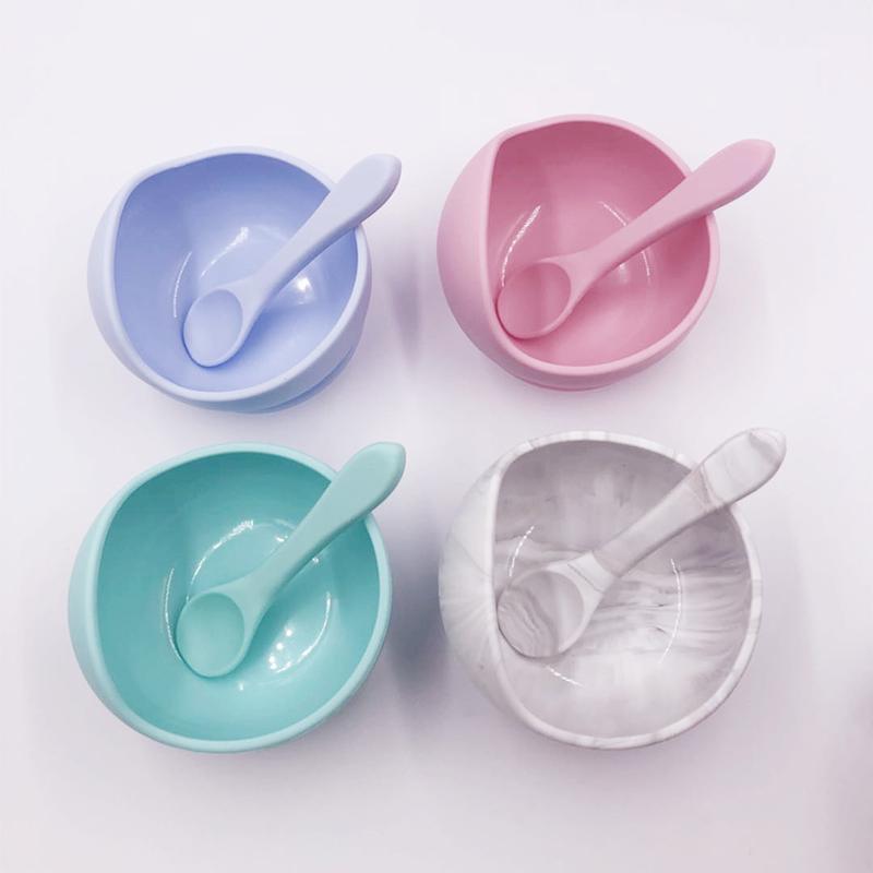 1 Bộ Núm Silicone Mềm Cho Ăn Bát Bộ Thực Phẩm Bộ Đồ Ăn Kẹo Màu Trẻ Em Món Ăn Không Trơn Trượt Cho Bé Đồ Ăn Cho Bé huấn Luyện Bát