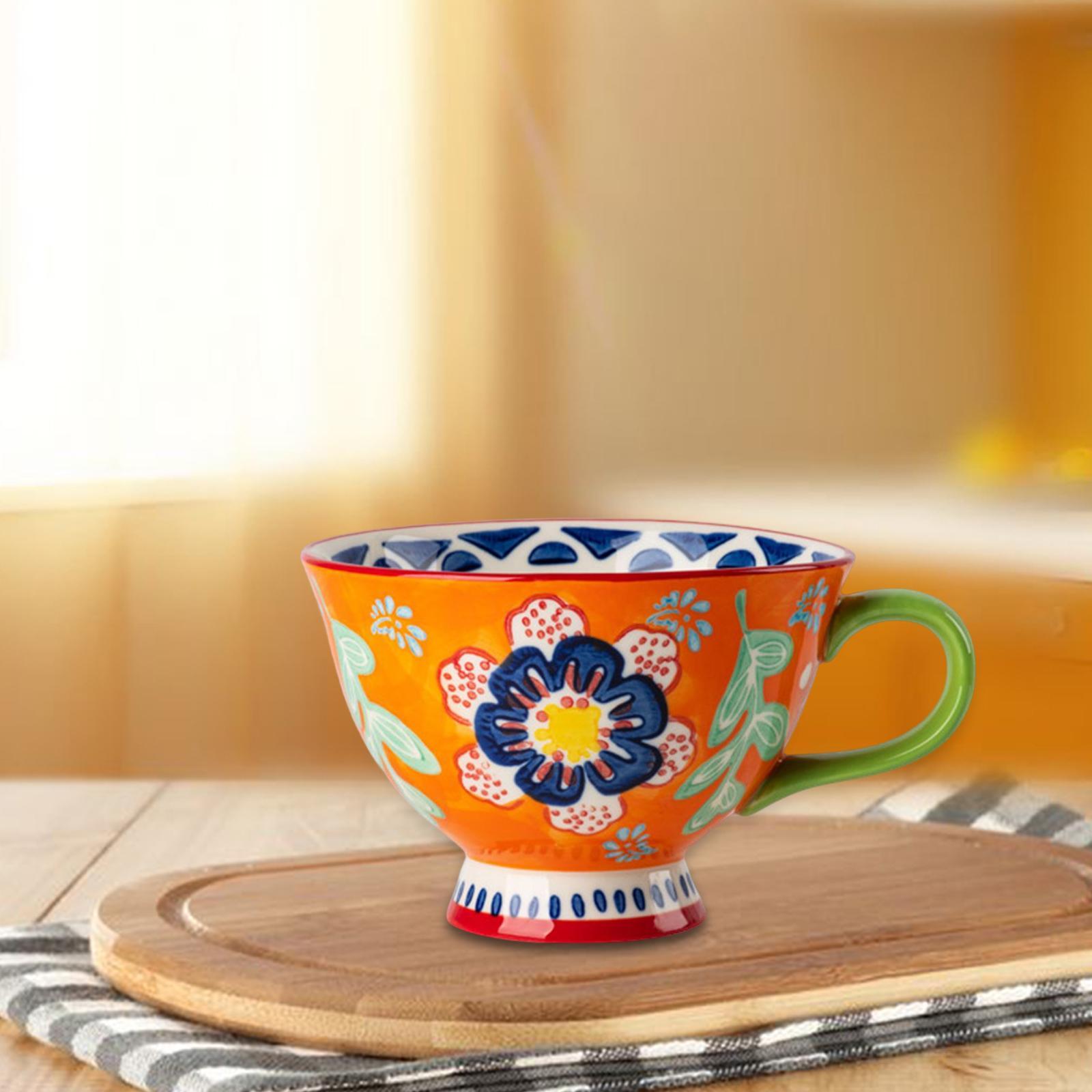 Ceramic Cup, Retro Hand Painted Floral Pattern Coffee Mug for Coffee Restaurant