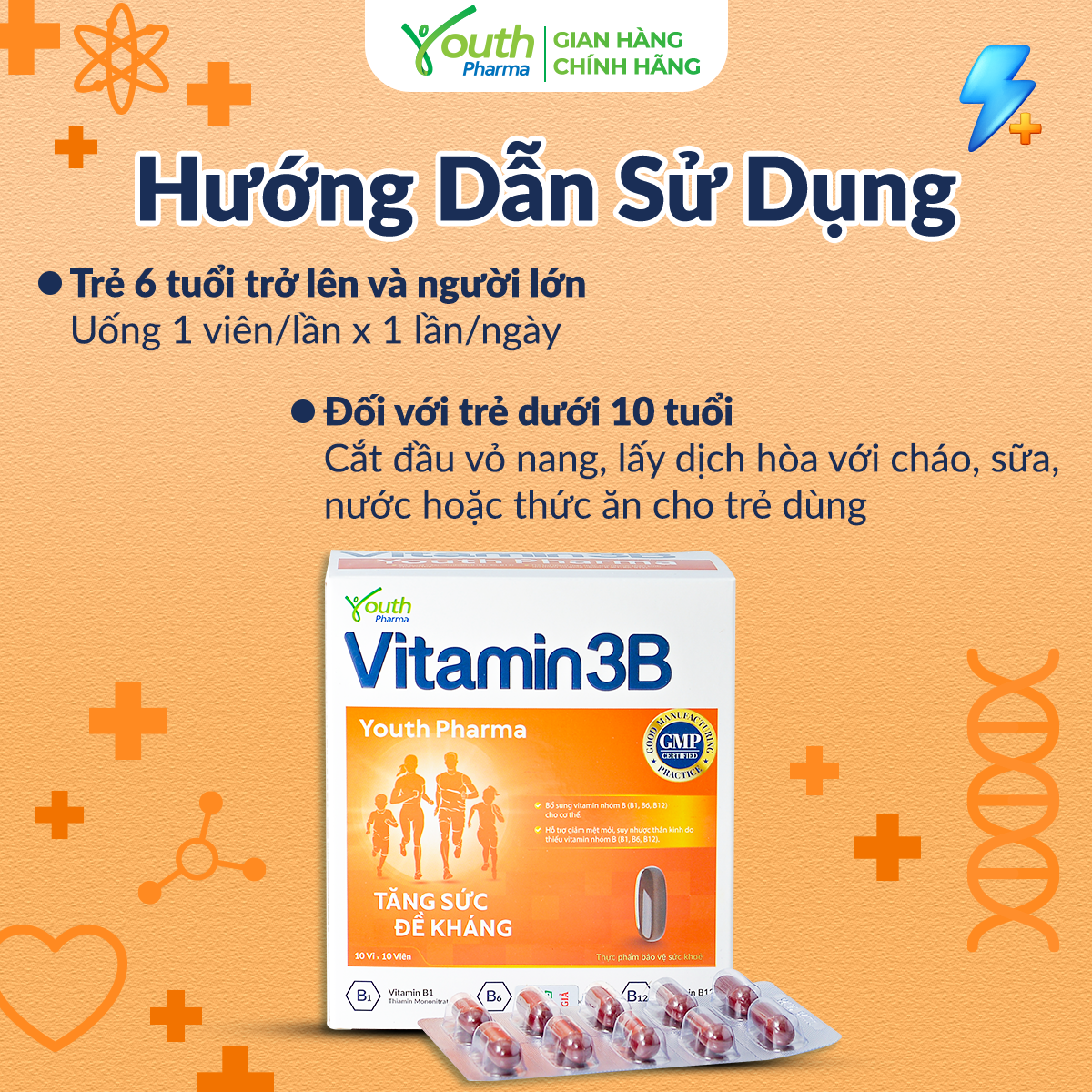 Viên Uống Vitamin 3B Youth Pharma Bổ Sung Vitamin Nhóm B (B1, B6, B12) - Hộp 100 Viên