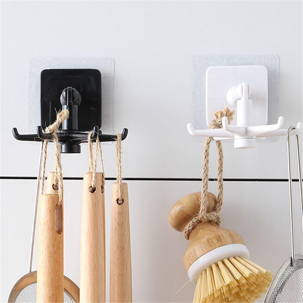 Punch-free Kitchen Rotate Storage Rack Cupboard Shelf Hanging Hook Organizer Closet Hanger Wardrobe Holder Kitchen Storage