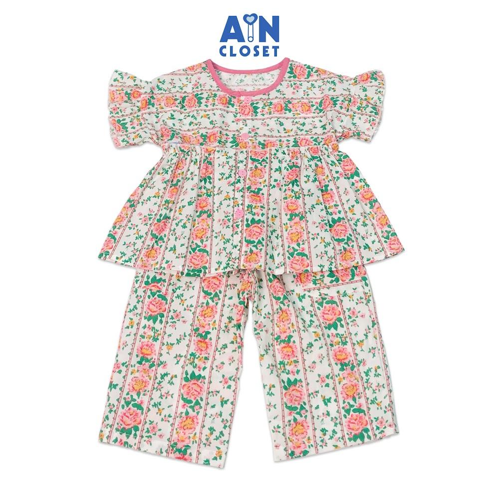 Bộ quần dài áo táy ngắn bé gái họa tiết Hoa hồng leo cotton - AICDBT9SKUB9 - AIN Closet