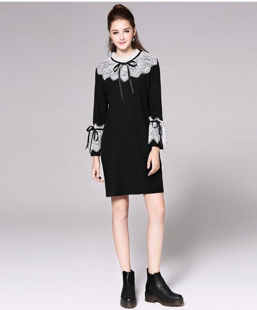 ĐẦM SUÔNG FROM RỘNG PHỐI REN CỘT NƠ