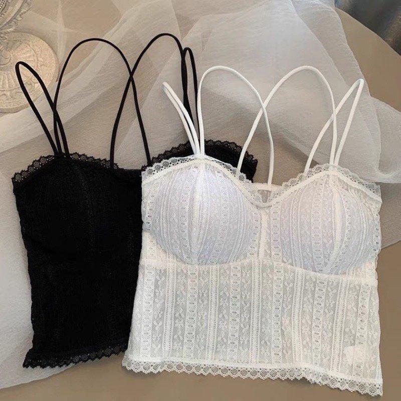 M12. Áo bra ren nữ dây đan lưng chéo sang chảnh, áo 2 dây ren croptop kiểu nữ đẹp sang chảnh (có sẵn - miễn ship)
