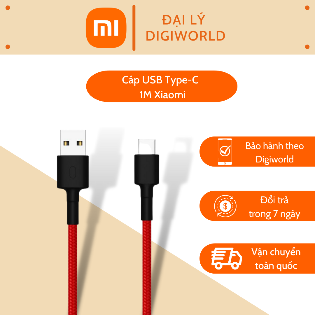 Cáp sạc Type-C Xiaomi - Mi Type-C Braided Cable 100cm - Hàng chính hãng - Dây sạc Xiaomi chính hãng độ bền cực cao