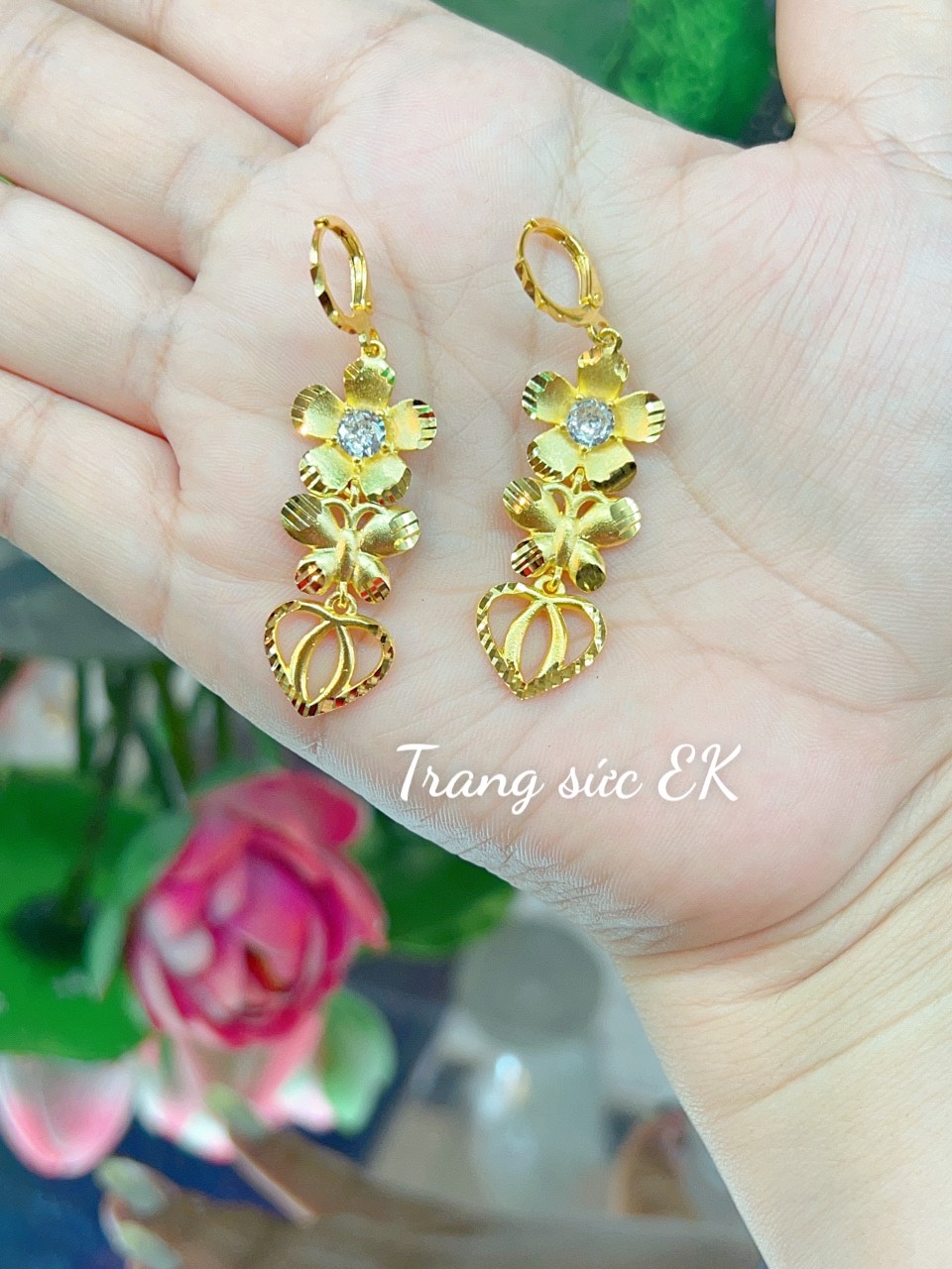 Bông tai hoa hoa mai chuẩn màu 24.k cao cấp K60
