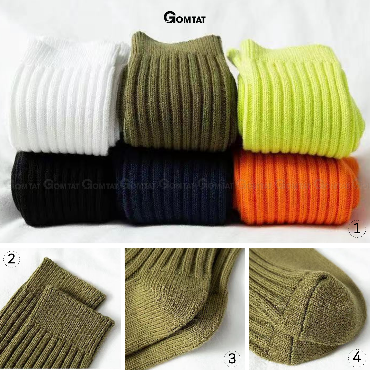 Tất nam nữ cổ cao trơn sọc gân chìm, vớ cổ cao unisex chất liệu cotton mềm mại, thoáng mát - CAOGANCHIM-UYE-7005-1DOI