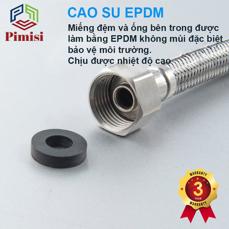 Dây cấp nước nóng lạnh inox 304 Pimisi chịu nhiệt độ cao làm ống dẫn nước cho vòi rửa mặt lavabo - bình nóng lạnh - bồn cầu - bồn tắm - vòi rửa bát với kích thước chiều dài 40-60-80-100-120-150 cm với 2 đầu ren 21 | Chính hãng