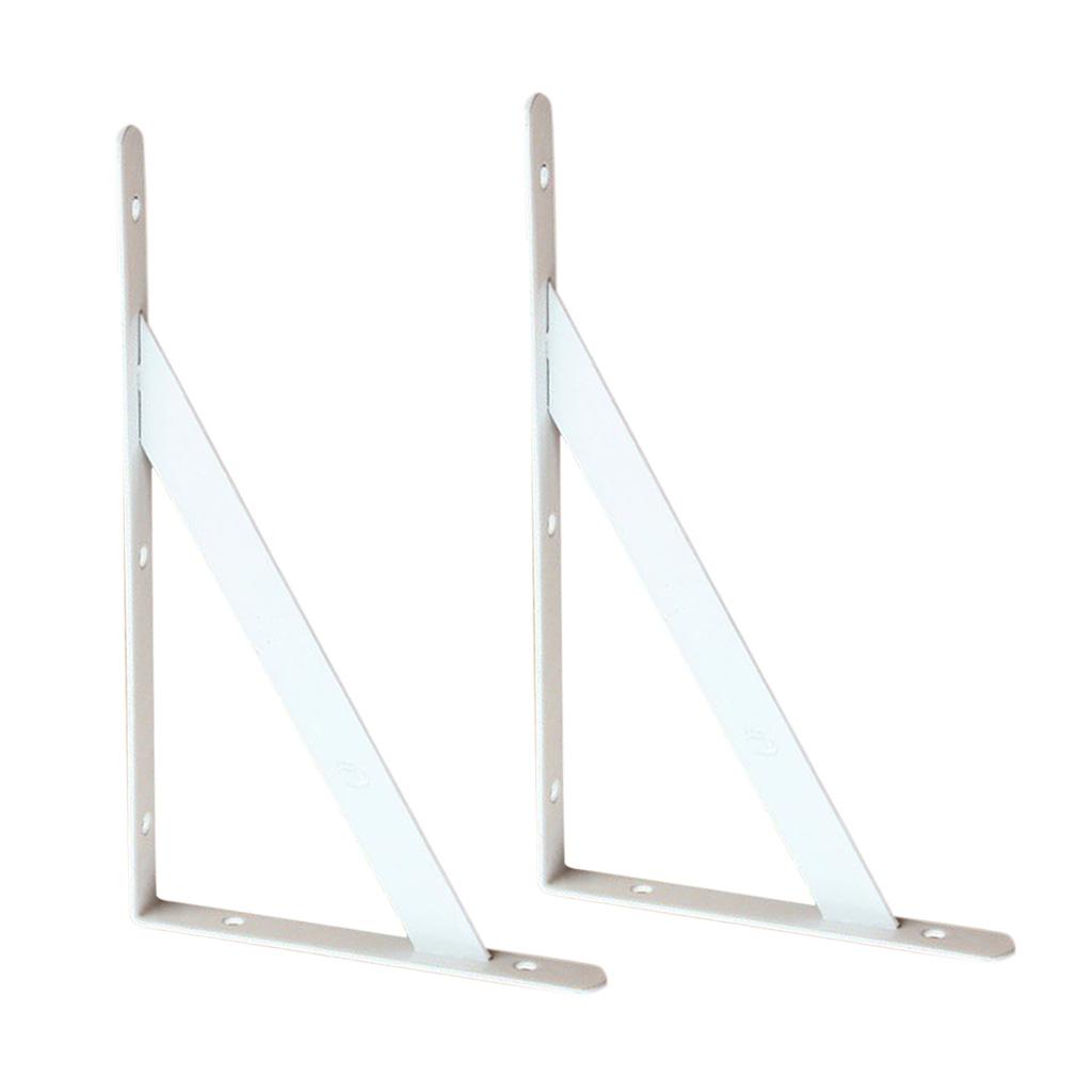 2x2 Pieces Metal L Shaped Wall Shelf Bracket Rack Support 300x190x2mm White