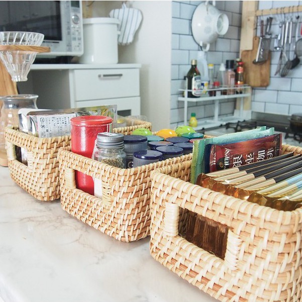 Giỏ mây đan đa năng BAMBOOO ECO đựng đồ có tay cầm trang trí decor