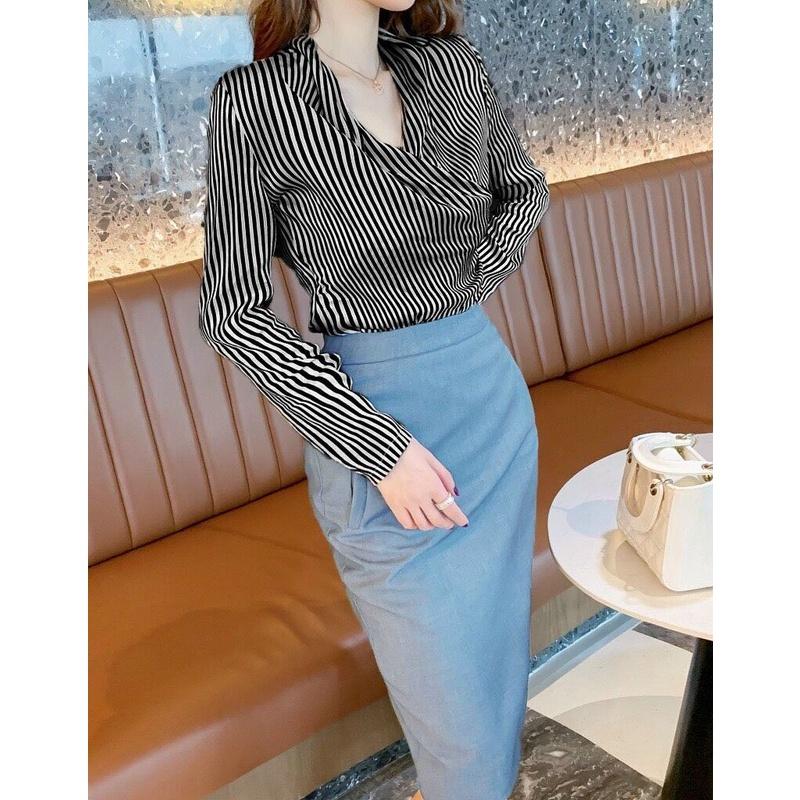 Set Áo Sơ Mi Kẻ Sọc Mix Chân Váy Bút Chì Cao Cấp