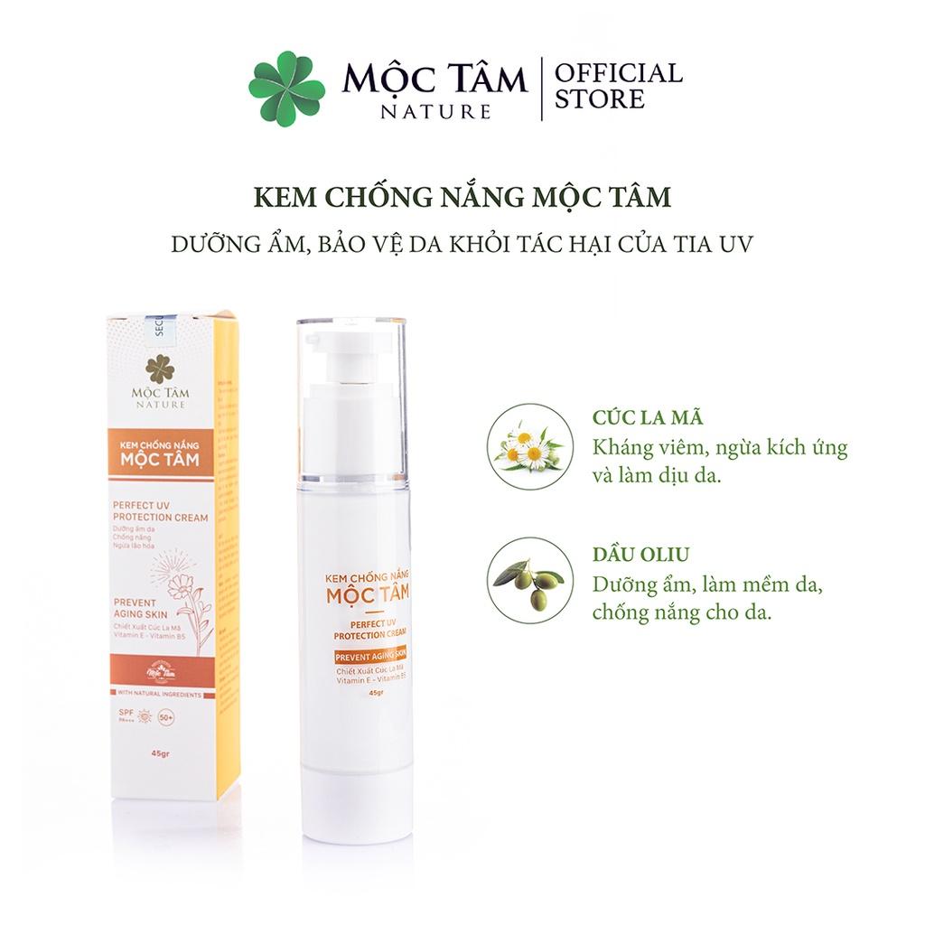 Kem Chống Nắng Mộc Tâm SPF50 PA+++ 45g - Ngăn Chặn Tia UV, Dưỡng Ẩm, Ngừa Lão Hóa